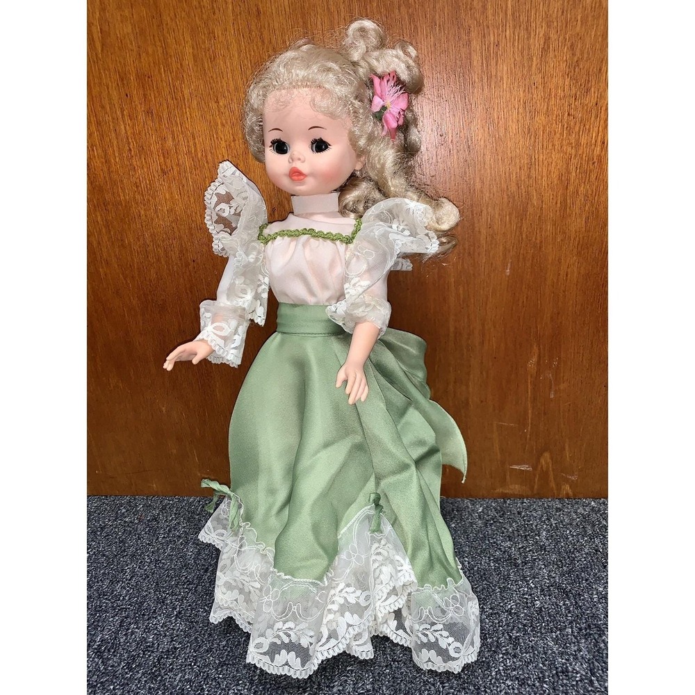 Vintage Furga Doll Victorian Green Dress Sleep Eyes 17" Tall Italy